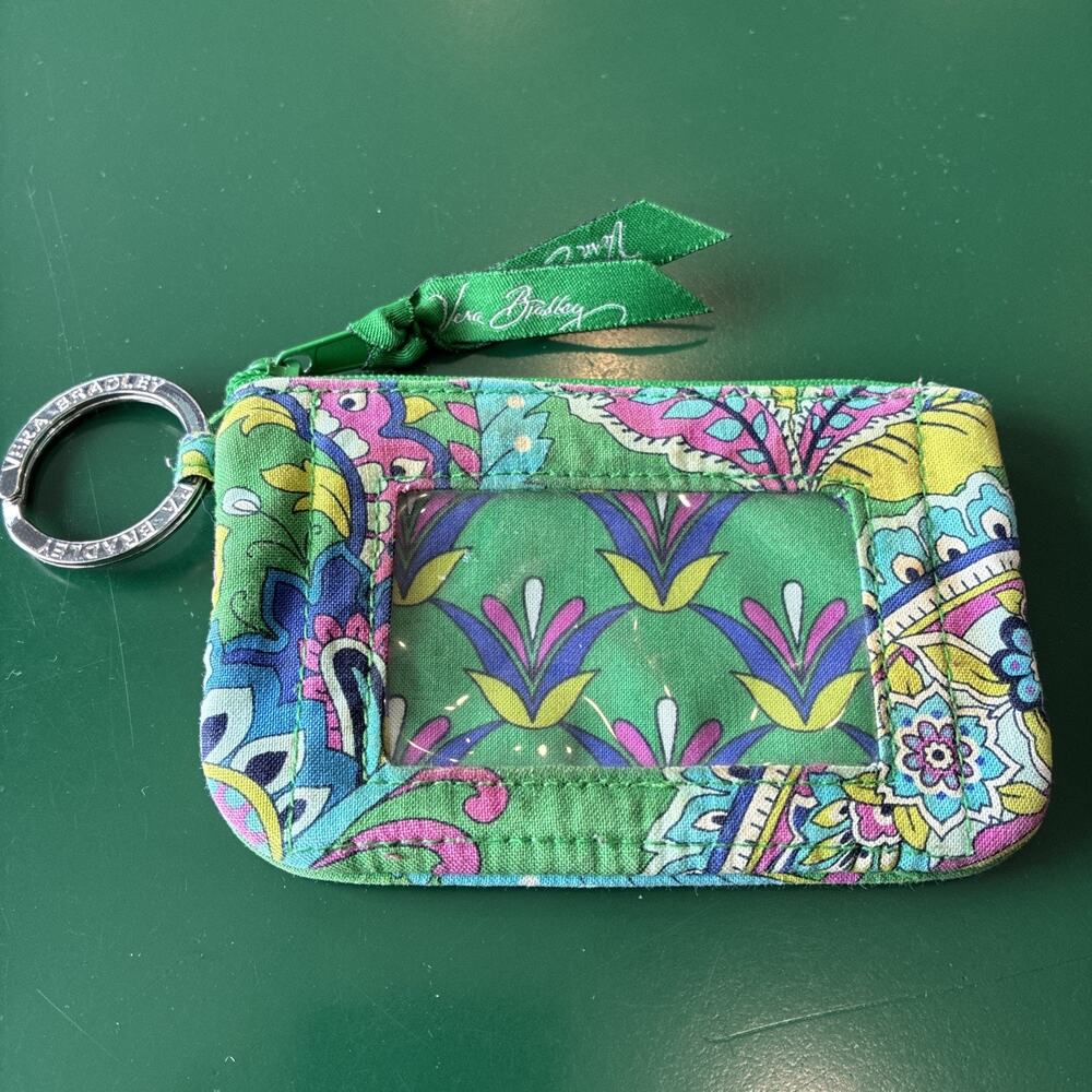 Vera Bradley Emerald Paisley Print Zip Pouch ID Wallet